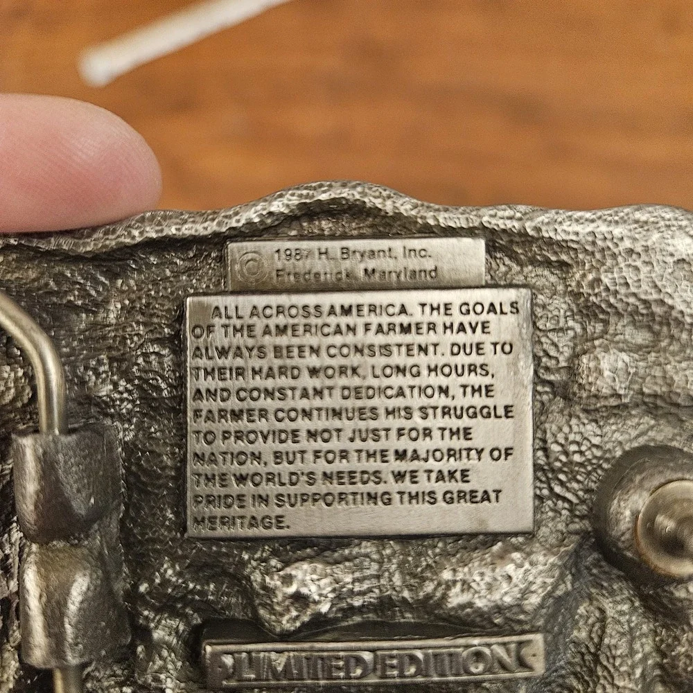 Vtg 1987 Mississippi Farmer Pewter Belt Buckle USA‎ Limted Edition H. Byrant Inc